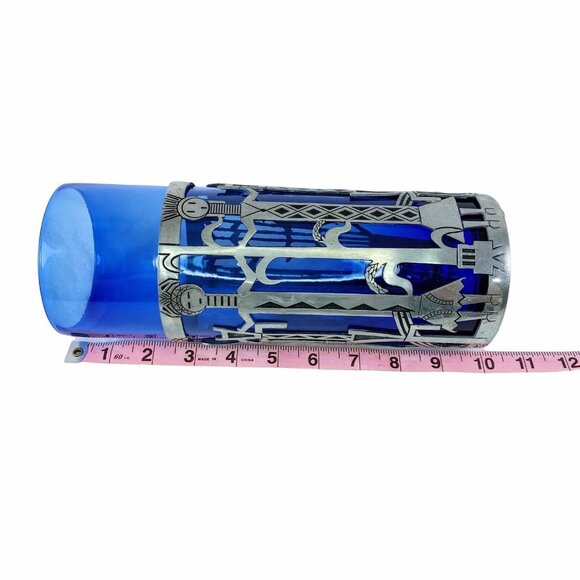 Kachina Candle Holder Cobalt Blue Glass Vase Tin Pewter Wrap Universal Pewter - Picture 11 of 14